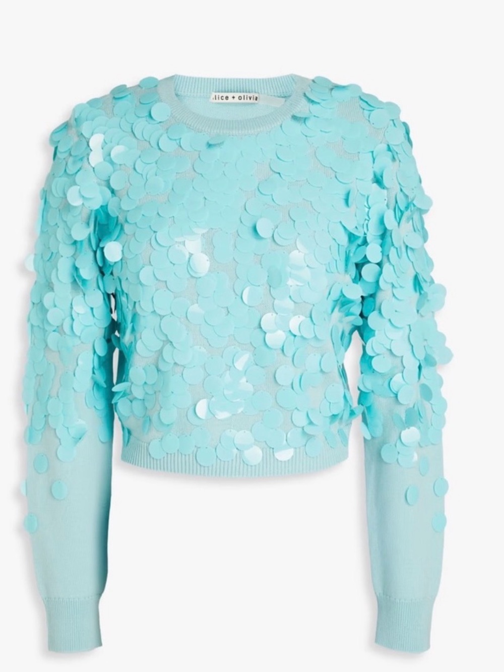 Alice + Olivia Aqua Sequin-Disc Crewneck Sweater